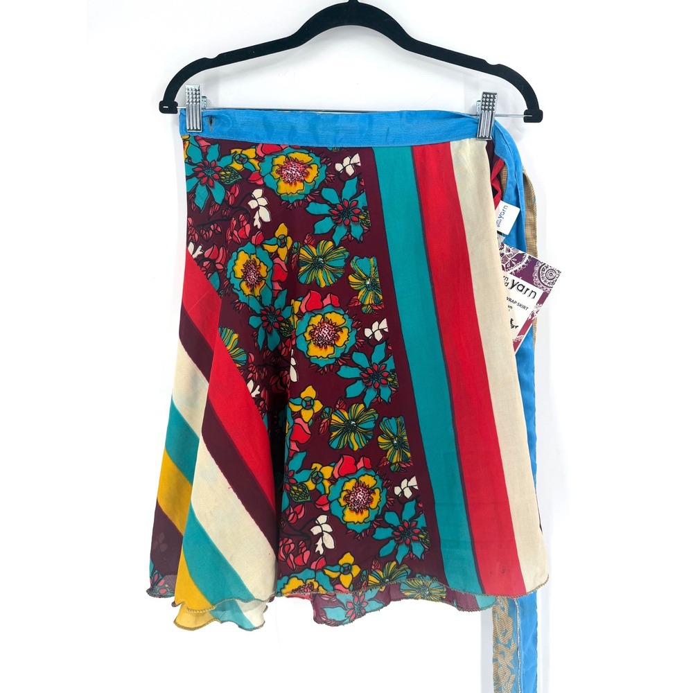 NWT Darn Good Yarn Sari‎ Silk Wrap Skirt Women XL Reversible Boho Hippie